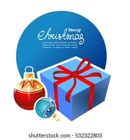 Gift box and Christmas balls isolated on white background. Design elements for greeting cards and flyers. Xmas vector illustration.