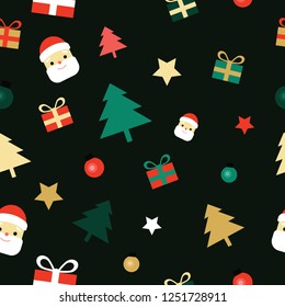 gift box Christmas balls stars Christmas tree Santa seamless vector pattern background illustration