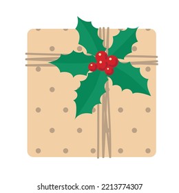 Gift box with Christmas decor. Vector image.