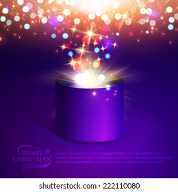 Gift box. Christmas lights. Vector illustration