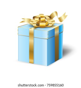 Gift Box for Christmas and New Year Winter Holiday, celebrate, beautiful gift box with satin ribbon isolated on white background, present, vector decorative illustration.