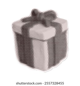 Gift box - Christmas torn out paper sticker in naive halftone collage style. Vector vintage clay toy.