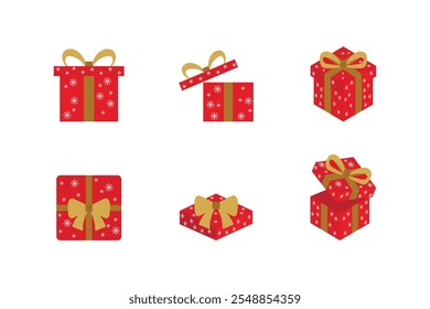 Gift box for christmas,with gold ribbon and snow decoration, vector illustration