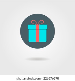 gift box in the circle with shadow. flat design modern vector illustration