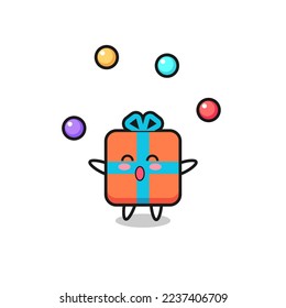 the gift box circus cartoon juggling a ball , cute style design for t shirt, sticker, logo element