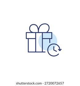 Gift box and clock. Limited time offers. Pixel perfect, editable stroke vector icon