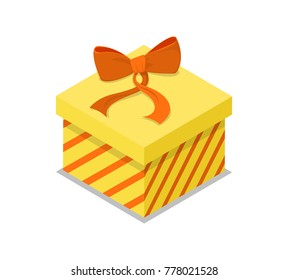 Gift box. Closed isometric gift box with bow icon isolated on white background. Surprise present package vector illustration
