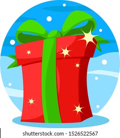 Gift box closeup on a winter background.