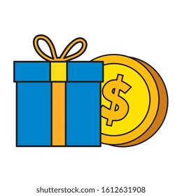 gift box with coin isolated icon vector illustration design