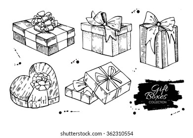 Gift box collection. Hand drawn illustrations. Great for birthday, xmas and valentine day gift.