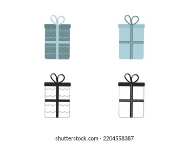 Geschenkbox-Sammlung. Vektorgrafik. Weihnachtselement. Linienziehen.
