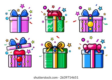 gift box coloful icon set design template isolated on the white background.birthday,christmas business and valentine's day and other celebration concept clip art design vector illustration.