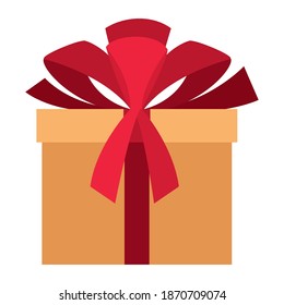 gift box of color orange with one red bow vector illustration design