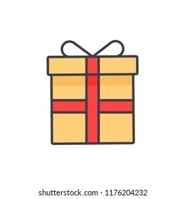 Gift box colored line icon.