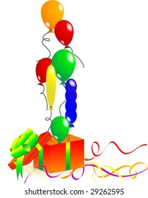 Gift box with colorful balloons