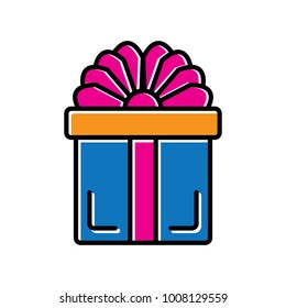 Gift box colorful icon vector for valentines day. retro style isolated in white background