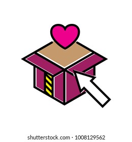 Gift box colorful icon vector for valentines day. retro style isolated in white background