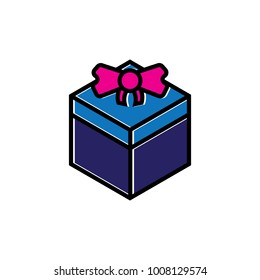 Gift box colorful icon vector for valentines day. retro style isolated in white background