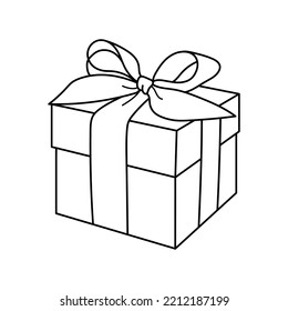 Gift box. Coloring book. Christmas. New Year. Black and white vector image.