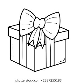 Gift box coloring book for kids. Coloring page. Monochrome black and white illustration. Vector children's illustration.