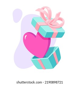 Gift box concept with heart in isometric style for print and design. Vector illustration.