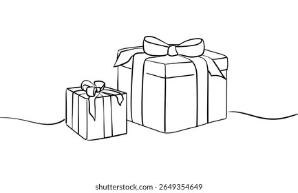 Gift box continious line drawing. Christmas present outline. Vector illustration