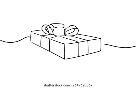 Gift box continious line drawing. Christmas present outline. Vector illustration