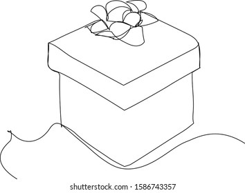 Gift Box - Continuous Line Drawing.