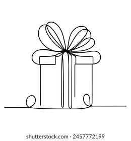 Gift box continuous line drawing. Vector isolated on white.