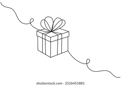 Gift box continuous line drawing of isolate outline simple vector icon