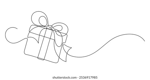 Gift box. Continuous line drawing.