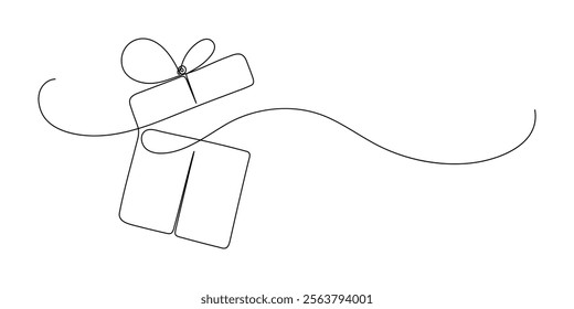 Gift box. Continuous line drawing.