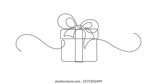 Gift box. Continuous line drawing.