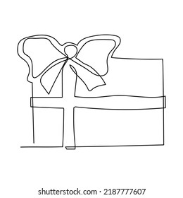 Gift Box. Continuous one line drawing. Vector illustration on white