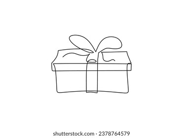 Gift box continuous one line drawing. Present box with ribbon and bow outline. Simple line art object. Vector illustration isolated on white background. Minimalist design handdrawn.