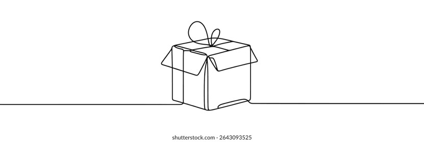 Caja de regalo continua de una línea de dibujo. Regalo de cumpleaños en estilo lineal simple. Ilustración vectorial.