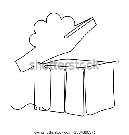 Gift Box Continuous One Line. Mystery Box in Line Art. Isolated white Background