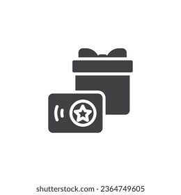 Geschenkbox und Coupon Vektorsymbol. volles Flachzeichen für mobiles Konzept und Webdesign. Symbol für das Loyalitätsprogramm Symbol, Logo-Abbildung. Vektorgrafik