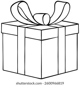 caixa de presente e capa com doodle de contorno de linha de arco. Feitas por humanos. Não gerado pela IA.