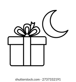 Gift box with crescent moon symbolizing nighttime surprise