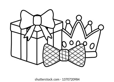 gift box with crown and bow tie black and white