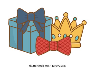 gift box with crown and bow tie