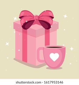 gift box with cup coffee isolated icon vector illustration design