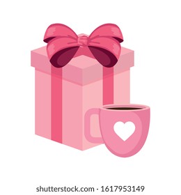 gift box with cup coffee isolated icon vector illustration design