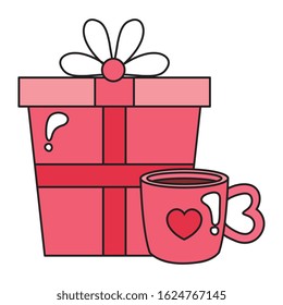 gift box with cup coffee isolated icon vector illustration design
