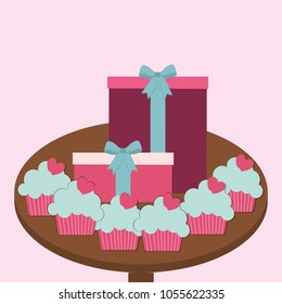 gift box and cupcakes design