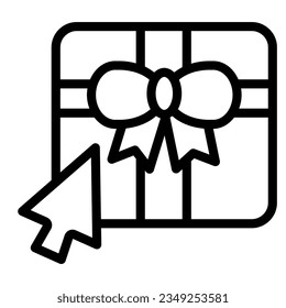 Gift box with cursor line icon. Online shopping vector illustration isolated on white. Present box with arrow pointer outline style designed for and app.