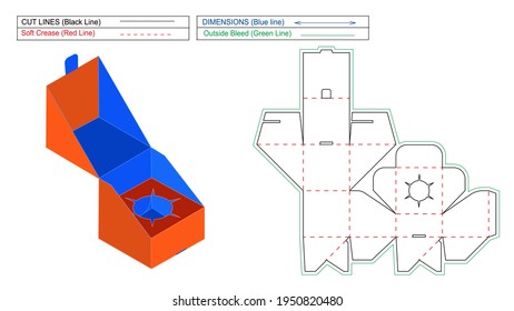 Gift box, custom auto bottom lock box dieline template and 3D trndering box