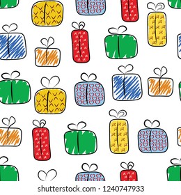 gift box cute christmas seamless abstract vector pattern