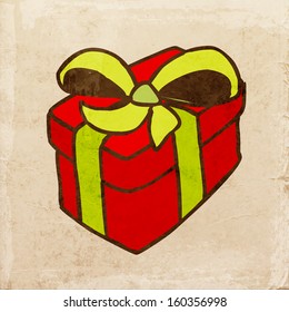 Gift Box. Cute Hand Drawn Vector illustration, Vintage Paper Texture Background